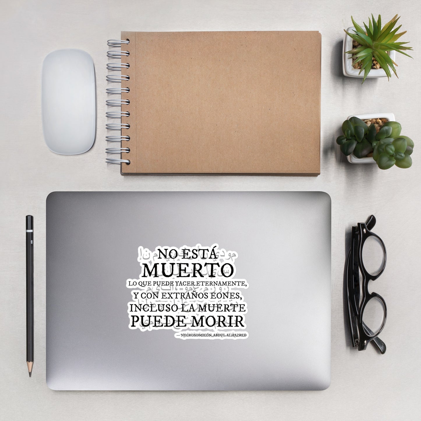 «No está muerto…» – El verso del Necronomicón en árabe y español Pegatinas antiburbujas