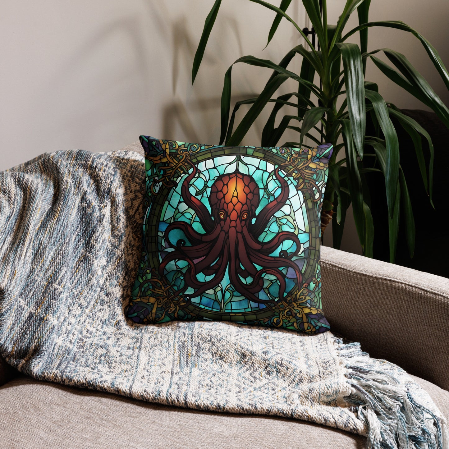 Funda de almohada de vidrieras de Cthulhu