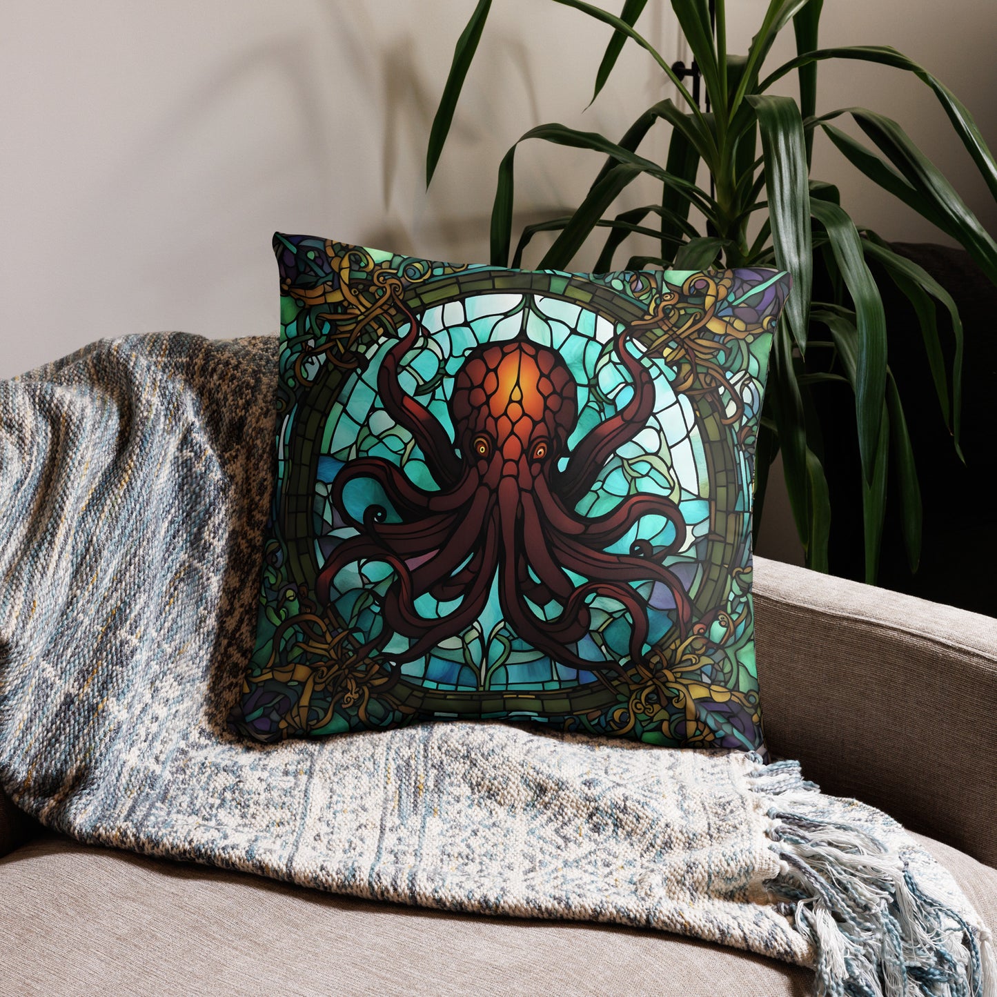 Funda de almohada de vidrieras de Cthulhu