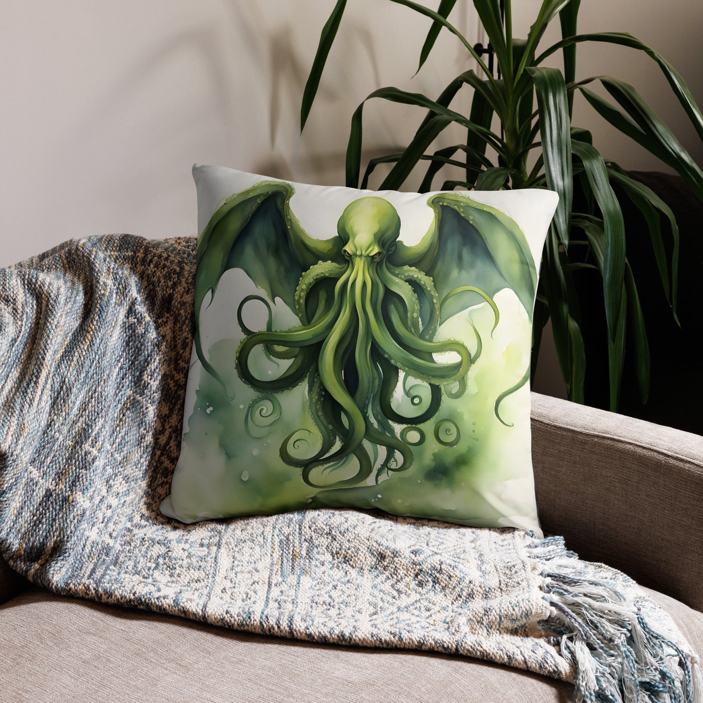 Cthulhu Watercolor Painting Pillow Case