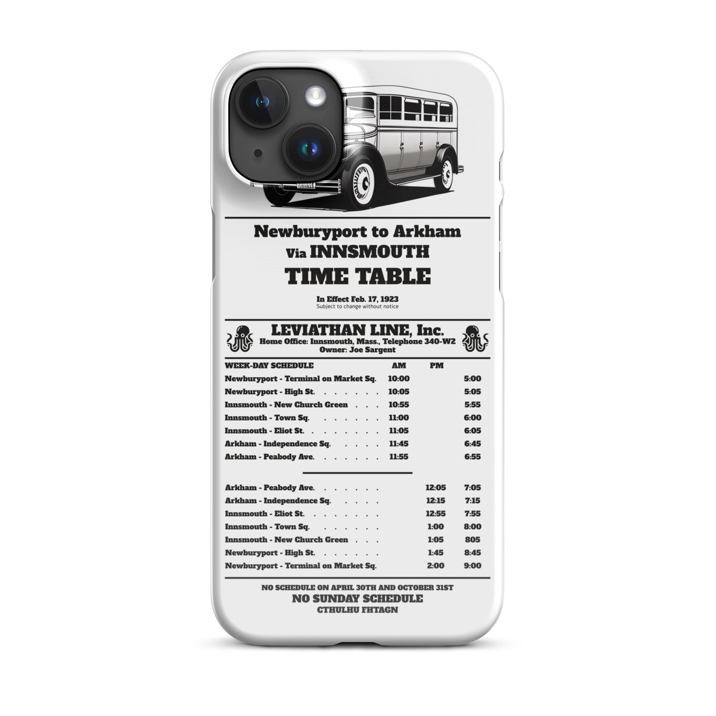 Horario de autobuses de Innsmouth Joe Sargent Funda Snap para iPhone®