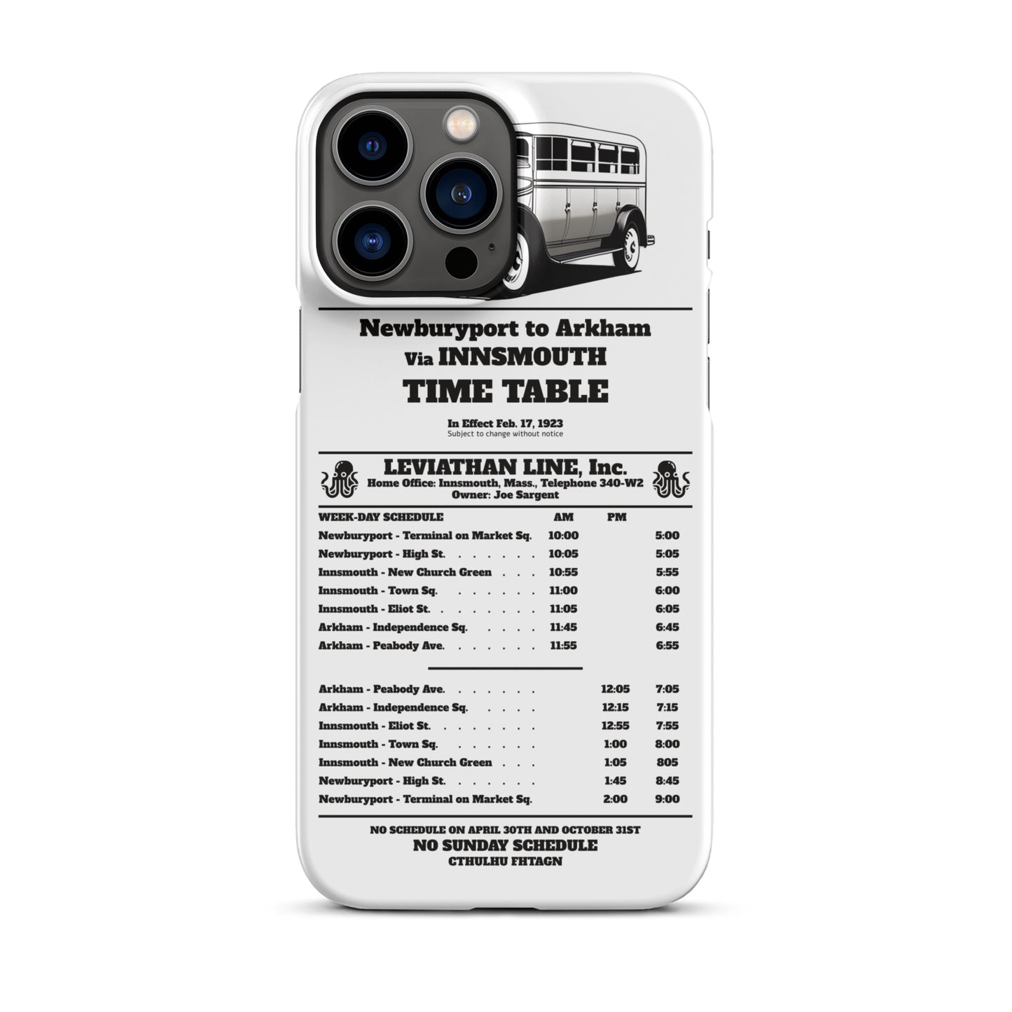 Innsmouth Bus Schedule Joe Sargent Snap case for iPhone®