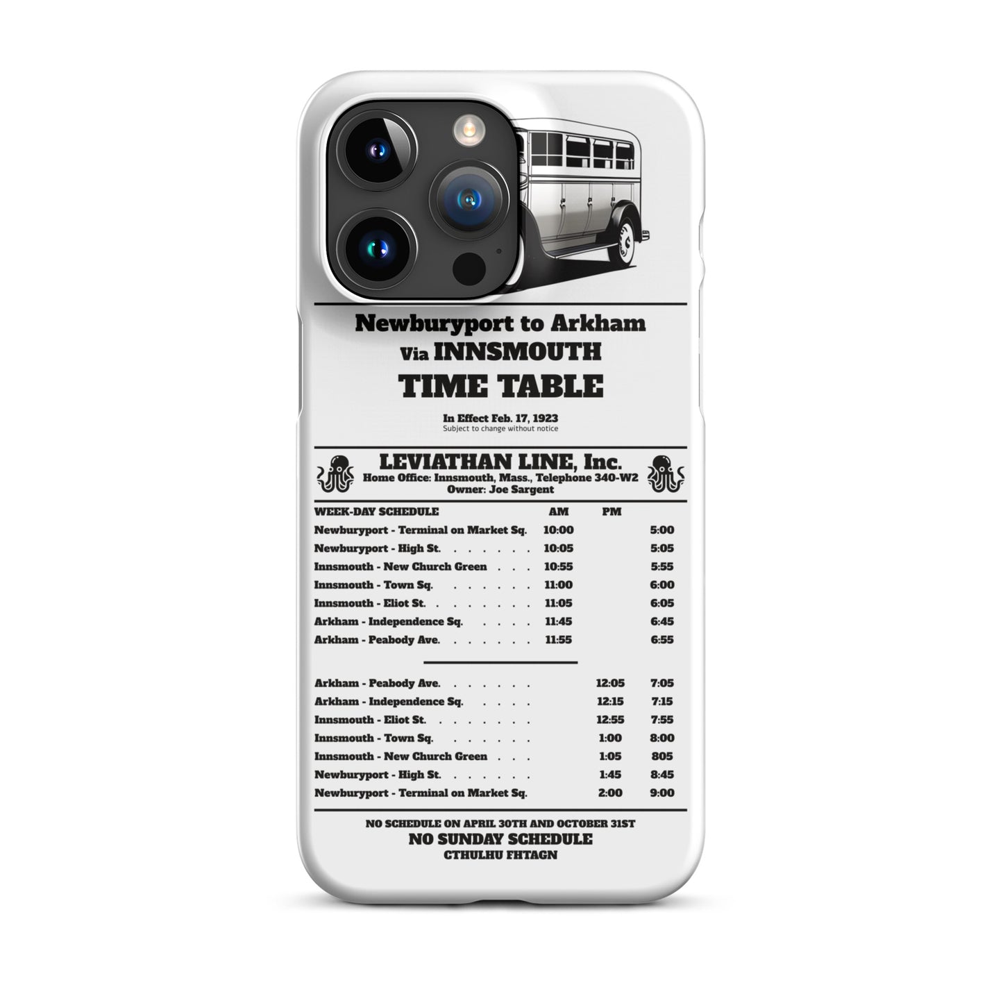 Innsmouth Bus Schedule Joe Sargent Snap case for iPhone®