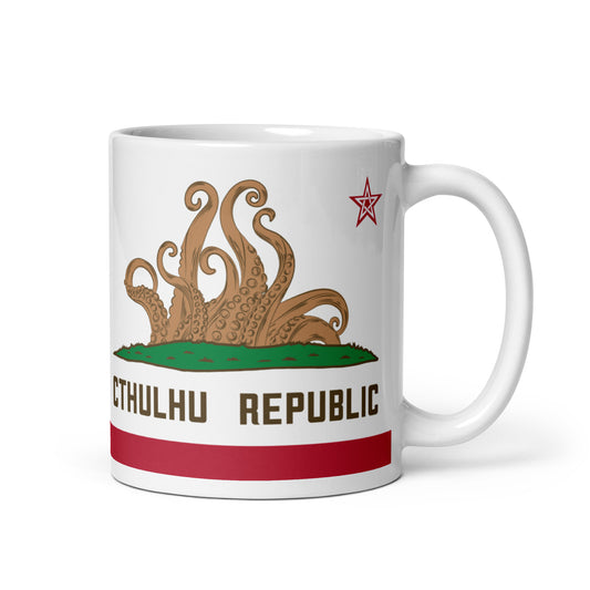 Tasse brillante blanche de Lovecraft de drapeau de Californie de la République de Cthulhu