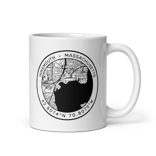 Innsmouth City Map Lovecraft White glossy mug