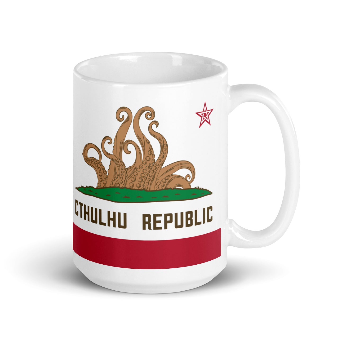 Cthulhu Republic California Flag Lovecraft White glossy mug